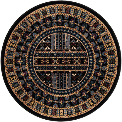 Rugs.com Bokhara Collection Rug – 3 Ft Round Black Medium-Pile Rug Perfect for Kitchens, Dining Rooms
