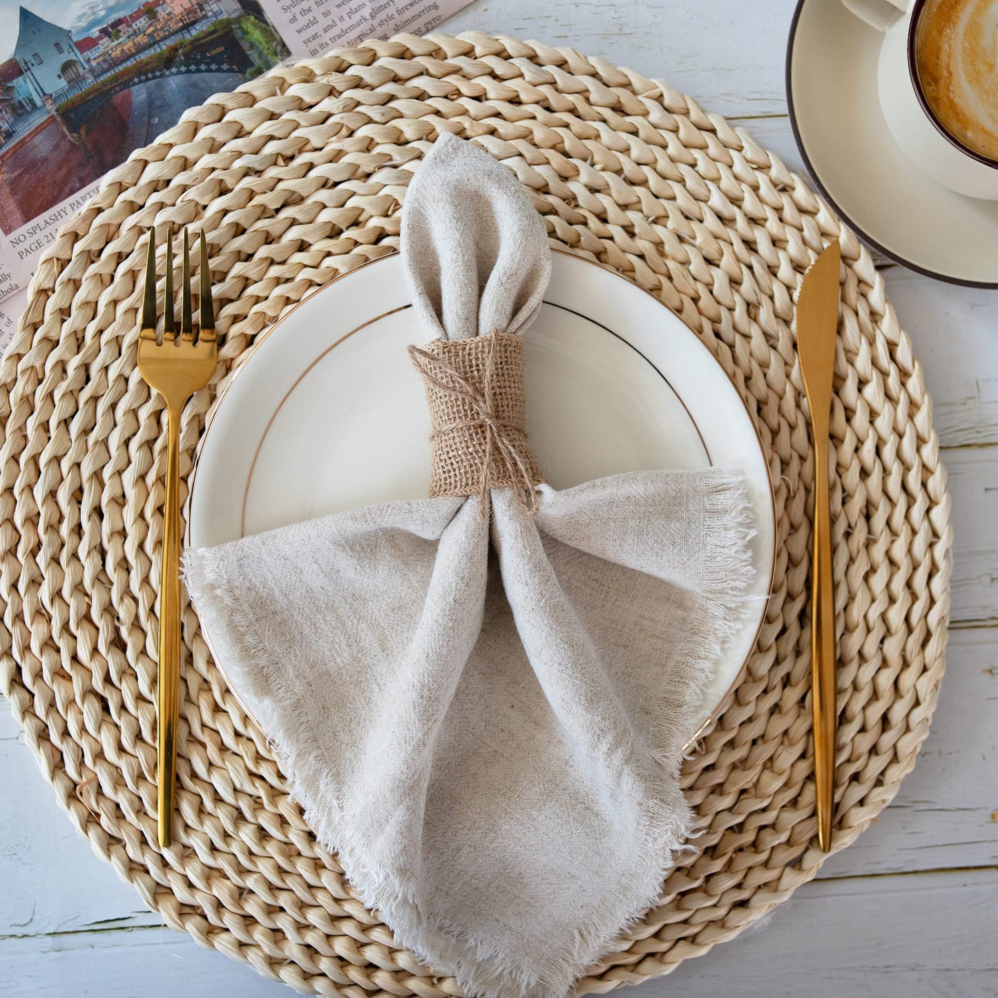 COMFORING 100pcs Burlap Napkin Rings with Wired Edge Disposable Napkin Rings Napkin Bands for Country Wedding Decorations Party Dinner Table Decorations