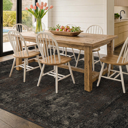 TALANOVA Black Farmhouse Washable 8x10 Area Rugs for Living Room, Dark Charcoal Volcanic Textured Large Rug for Bedroom, Non-Slip Stain Resistant for Dining Room Office Décor