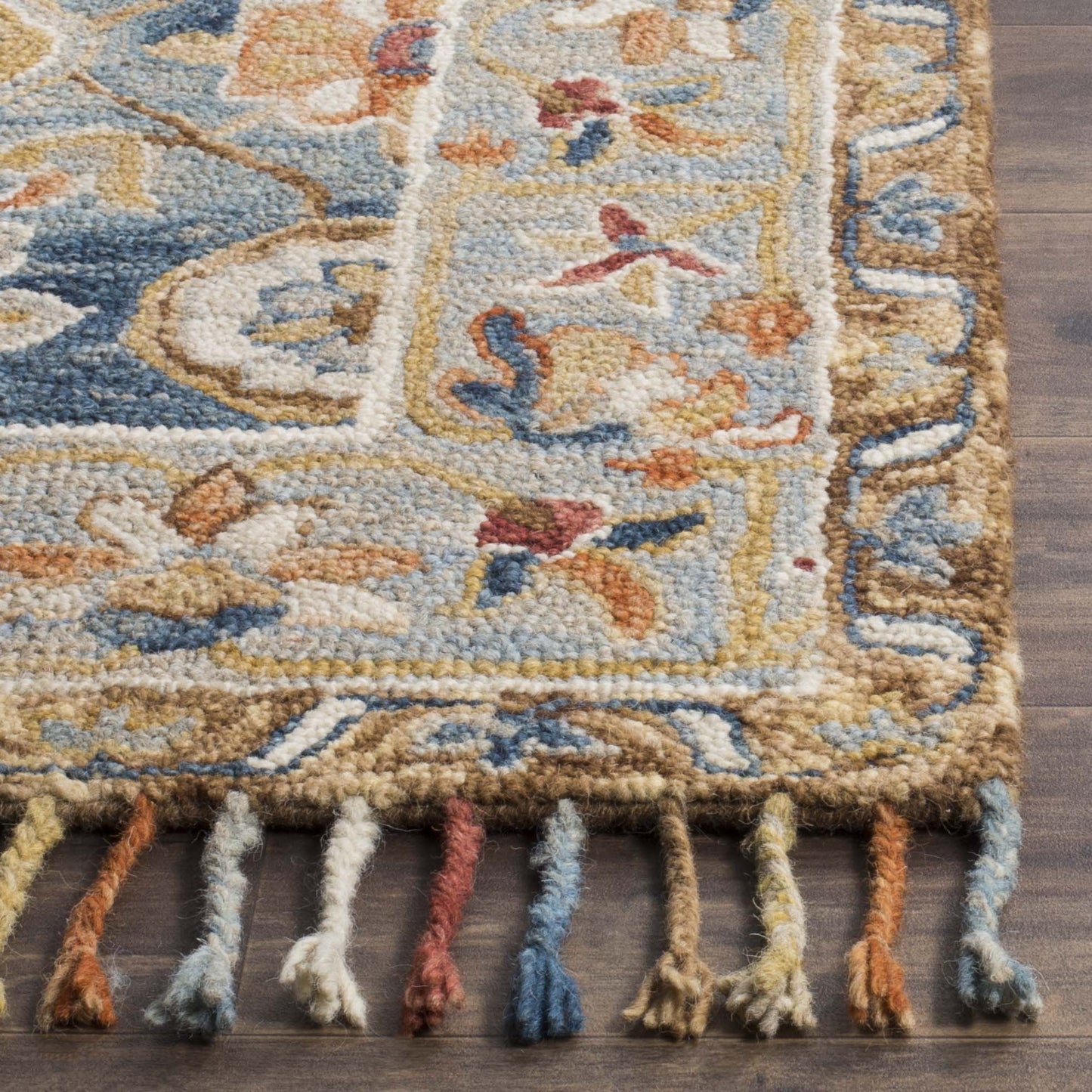 SAFAVIEH Area Rug 8x10 - Aspen Collection - Large - Grey & Navy, Handmade Wool, Boho Braided Tassel Design, Ideal for Living Room, Bedroom, Office, Dining Space (APN110A)