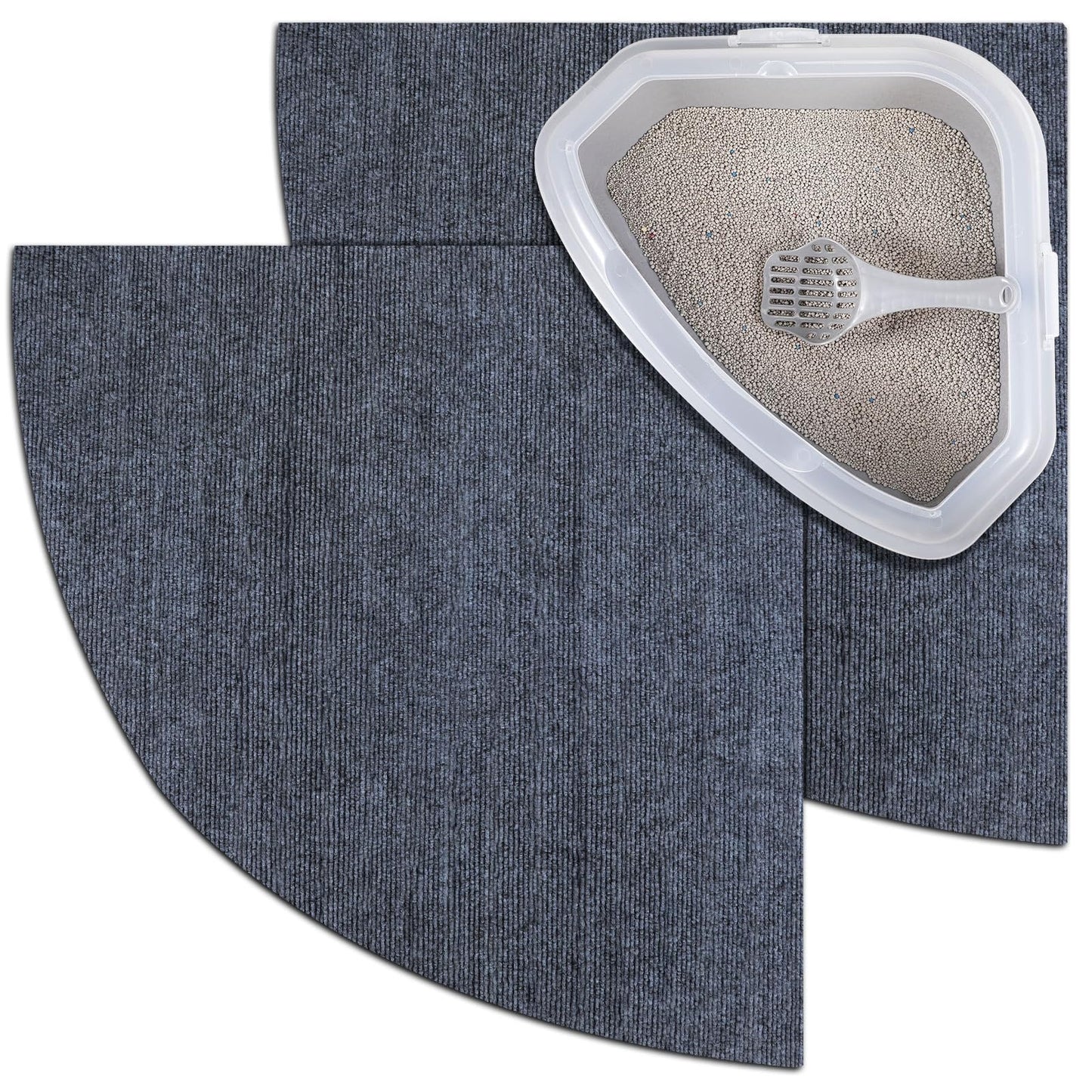 Tinideya 2 Pcs Corner Cat Litter Mat 29 Inch for Corner Machine Washable Litter Mat Ridged Design Fan Shaped Absorbent Cat Litter Rug for Box Less Waste Space(Gray)