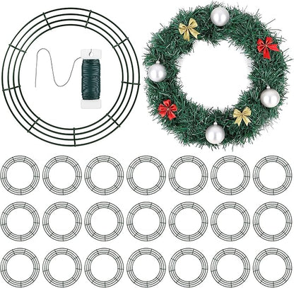 Fovths 24 Pieces Metal Christmas Wire Wreath Frame 18 Inch Green Wreath Ring with Floral Wire Form Front Door Garland Frame for Christmas Wedding Home DIY Crafts Supplies
