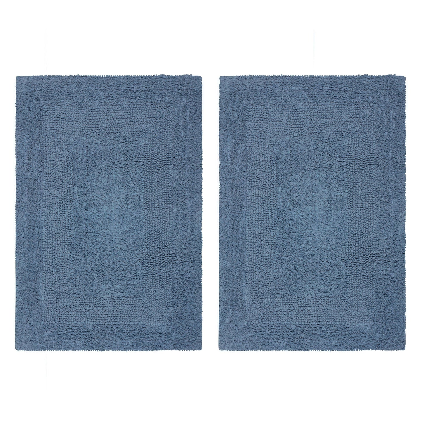 COTTON CRAFT Luxurious Bath Mat Rug - Set of 2 Reversible Heavyweight Step Out Bath Mats for Bathroom Floor, Tub and Shower - Pure Cotton Soft Plush Absorbent Tufted Racetrack Mat - 17x24 - Azure Blue