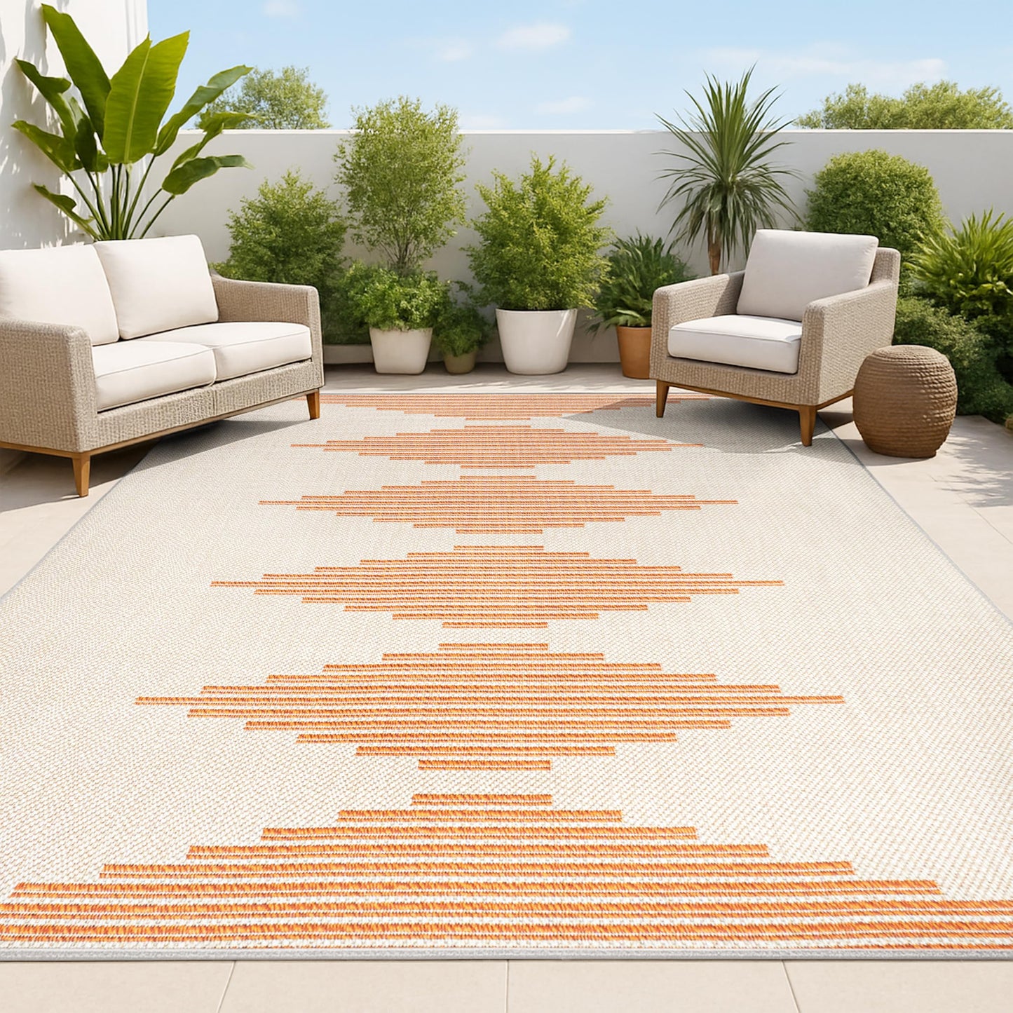 JONATHAN Y Diamond Stripe Indoor Outdoor Area Rug 4X6 Beige/Orange, Vinales for Backyard, Patio, Porch, Easy-Cleaning, High Traffic, Pet-Friendly, Non-Shedding (SMB204A-4)