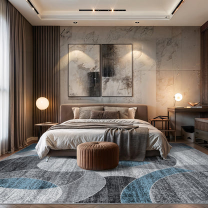 Rugshop Blue Large Abstract Circles Non-Shedding Area Rug, for Living Room, Dining Room and Open Spaces, 7'10" x 10'