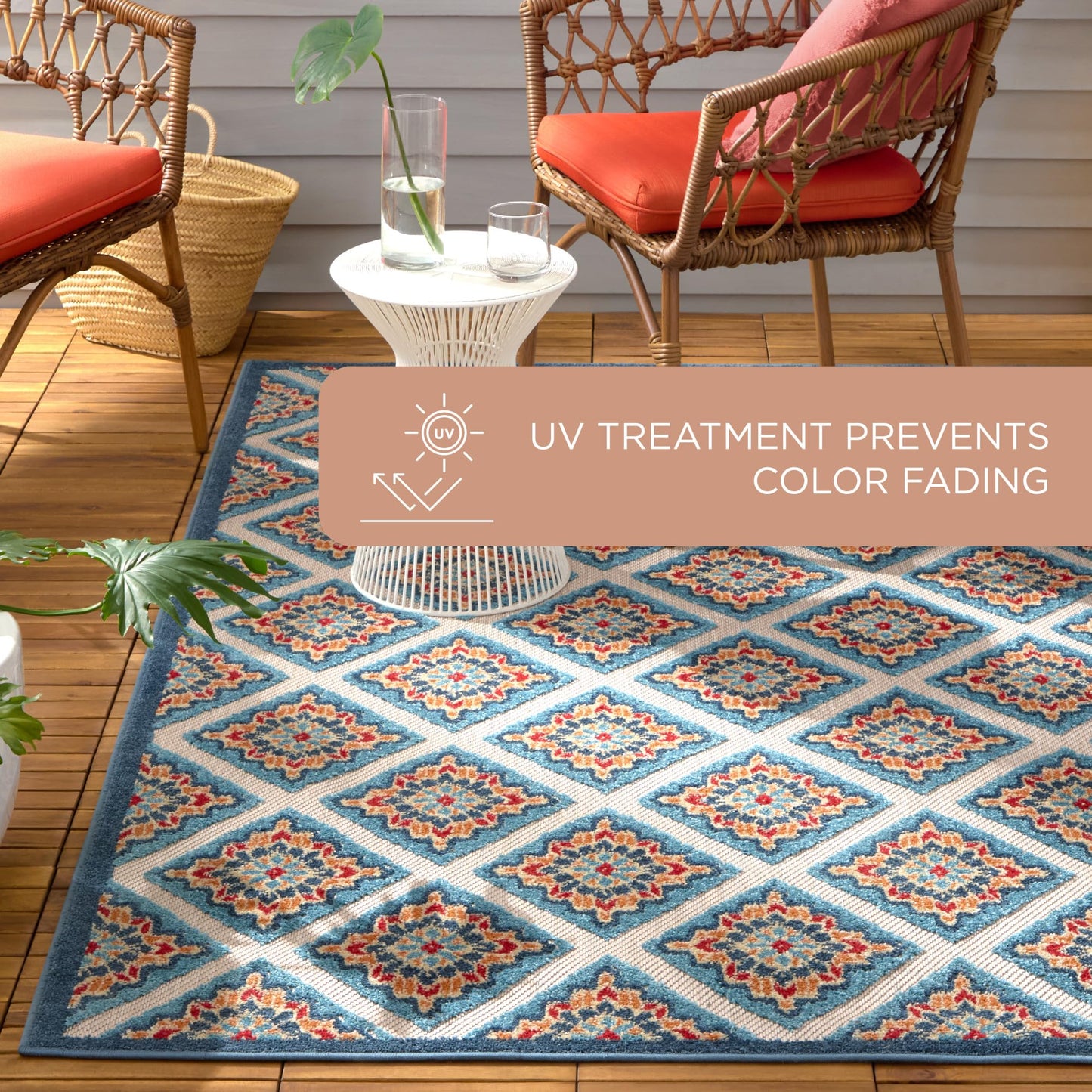 TOWN & COUNTRY EVERYDAY Brooks Retro Geo Indoor Outdoor Area Rug, UV Fade Resistant, High-Low Pile, Red/Mutli, 5'2"x7'2"