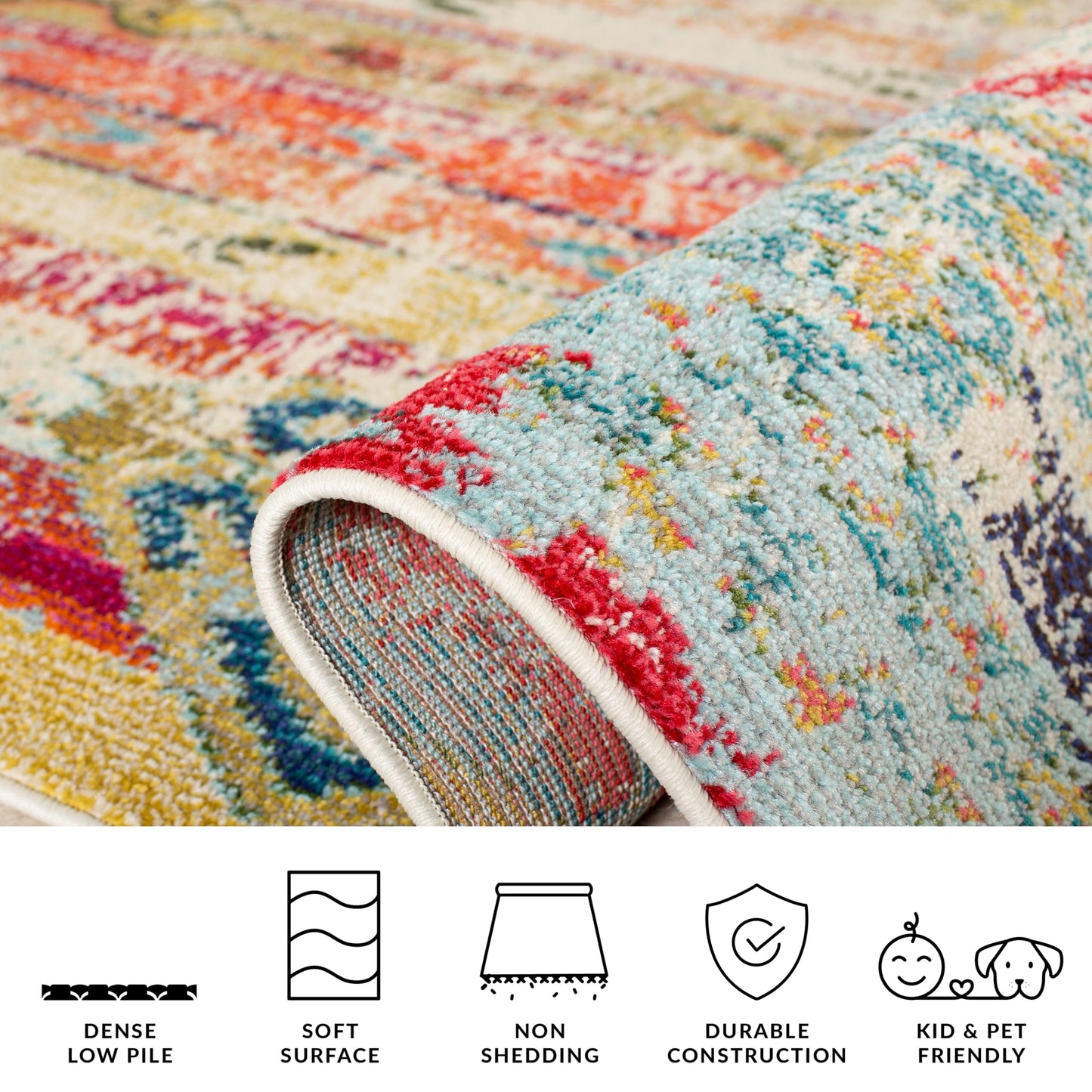 SAFAVIEH Area Rug 8x10 - Madison Collection - Large - Blue & Orange, Boho Chic Tribal Distressed Design, Non-Shedding & Easy Cleaning, Ideal for Living Room, Bedroom, Office, Dining Space (MAD422F)