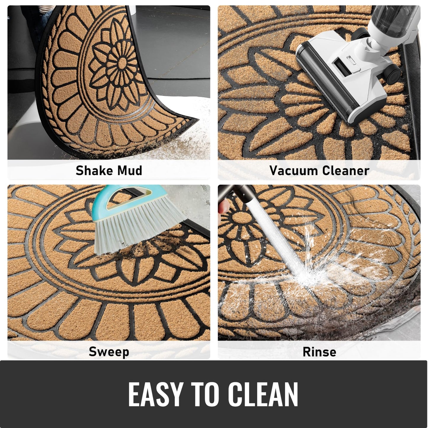 Mibao Front Door Mat Indoor Outdoor Entrance, Semicircular Entrance Mat, Half Round Waterproo Non-Slip Durable Rubber Door Mats, Low Profile Heavy Duty Doormat for Garage, Patio, 30" x 18", Yellow
