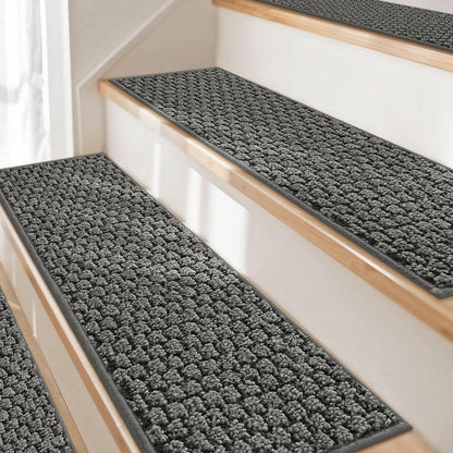 JSEI Stair Treads for Wooden Steps Indoor, Non-Slip Washable Carpet Stair Treads with TPE Backing, Stair Step Mats for Wood Stairs, 14 Pack, 9" x 28", Light Grey