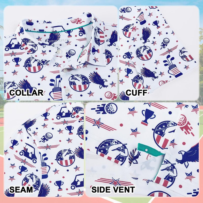 Golf Shirts for Men Dry Fit Moisture Wicking Golf American Flag Casual Print Collared Mens Golf Polo Shirts for Men's Short Sleeve Golfing Polos for Men, XL