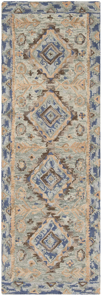 SAFAVIEH Aspen Collection Runner Rug - 2'3" x 7', Blue & Beige, Handmade Boho Wool, Ideal for High Traffic Areas in Living Room, Bedroom (APN504A)