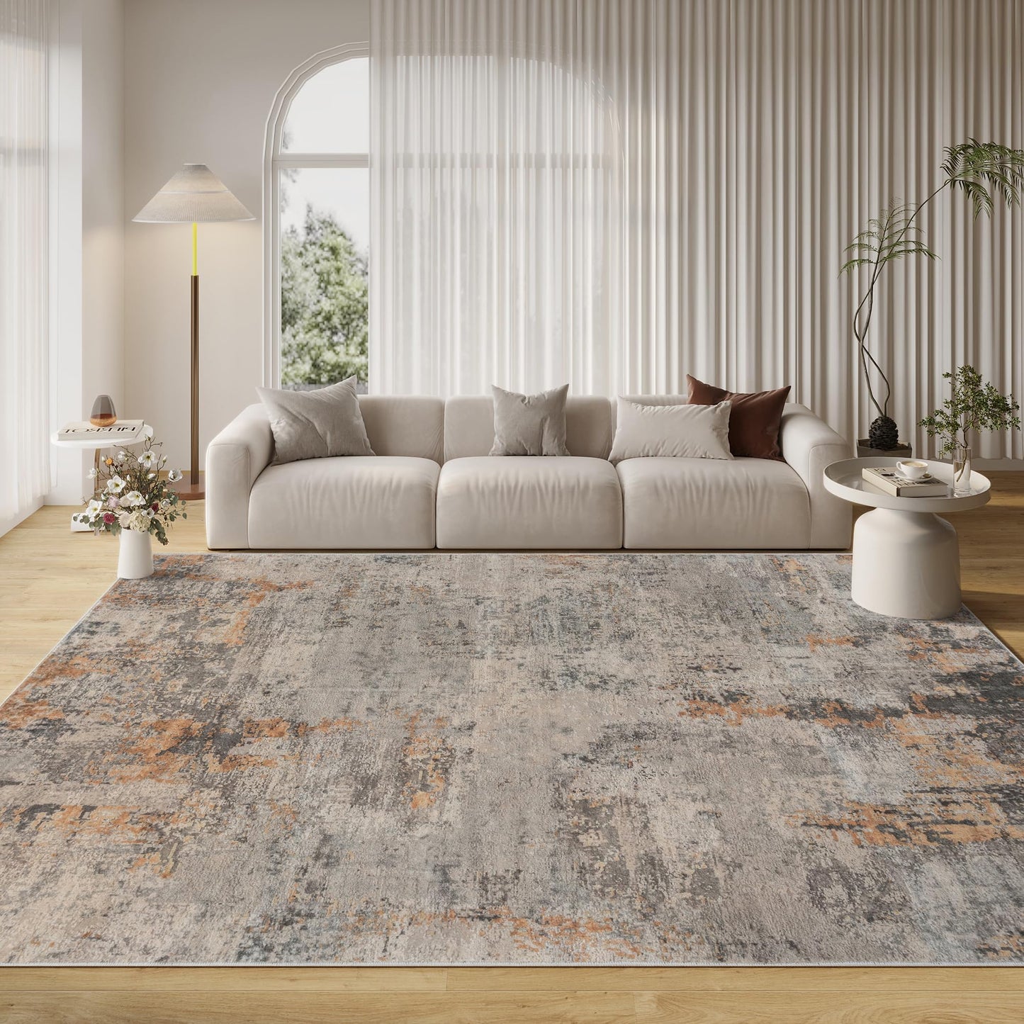 Auemtyn 5x7 Washable Area Rug - Modern Abstract Soft Thin Non-Slip Indoor Floor Carpet for Living Room Bedroom Dining Nursery Farmhouse - Brown