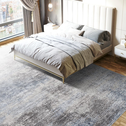 Washable Abstract 5x7 Area Rug: Low Pile and Non-Slip Rubber Backing Modern Large Soft Stain-Resistant Carpet for Living Room Bedroom Dining Room Kitchen and Home Office Blue Grey