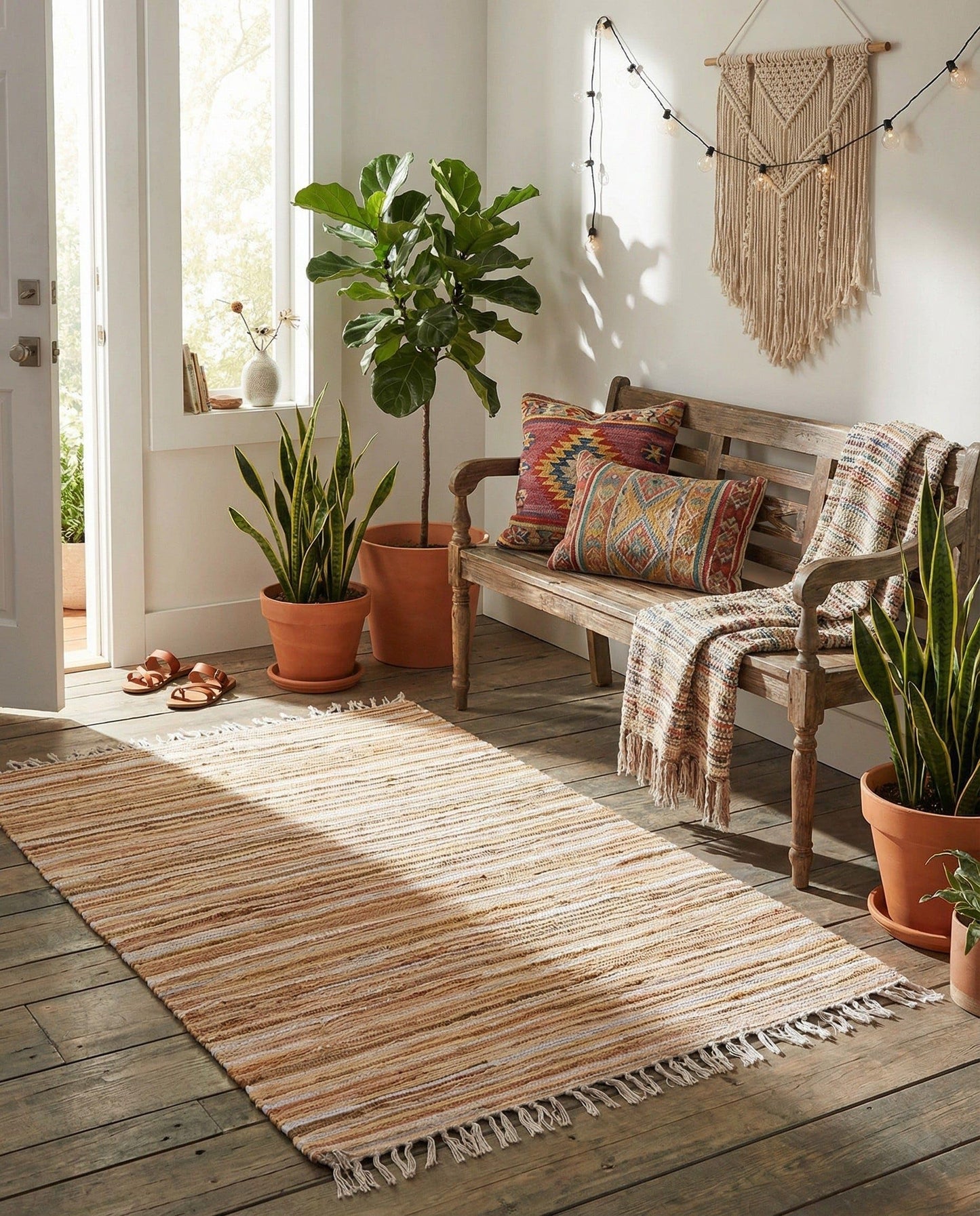 Rugs.com Chindi Cotton Collection Rug – 4' x 6' Beige Flatweave Rug Perfect for Living Rooms, Large Dining Rooms, Open Floorplans