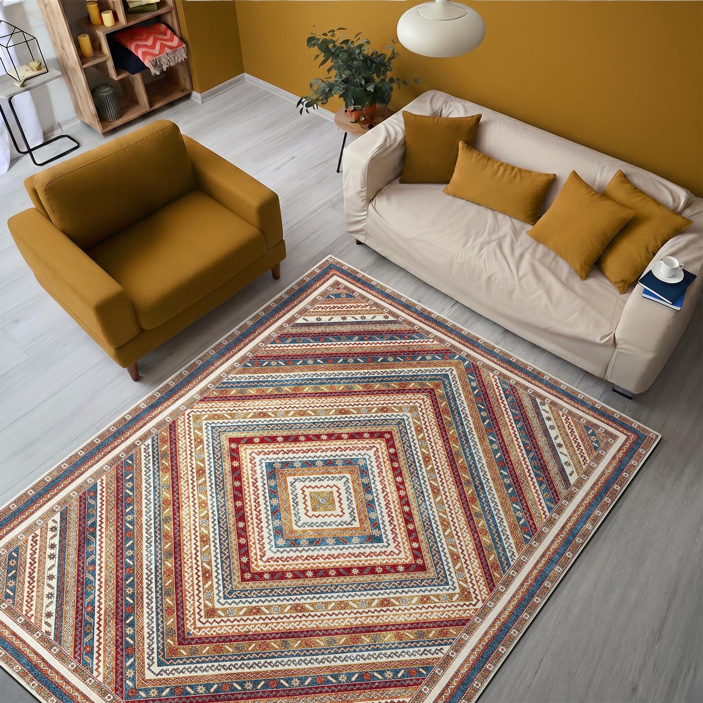 Keen Home Design 48"x72" Rug - Machine Washable Area Rug with Non-Slip Backing, Ideal for Living Room, Dining Room, Bedroom - Vintage, Easy Clean, Durable, Low Pile Rug - (4' x 6')