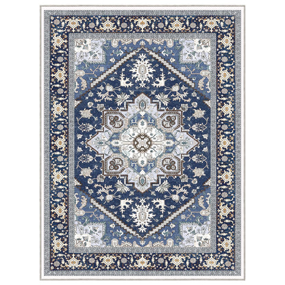 OPPODREAM Soft Area Rugs 9x12 Living Room, Washable Rugs 9x12 with Non Slip Backing, Faux Cashmere Low-Pile 9 x 12 Carpet, Navy Blue & Gold