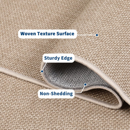 Garvee Modern Solid Washable Rug 8x10 Area Rug for Living Room Woven Textured Ultra-Thin Mat Non Slip Non-Shedding Indoor Floor Cover Foldable Farmhouse Carpet for Bedroom Office Dining Room Tan