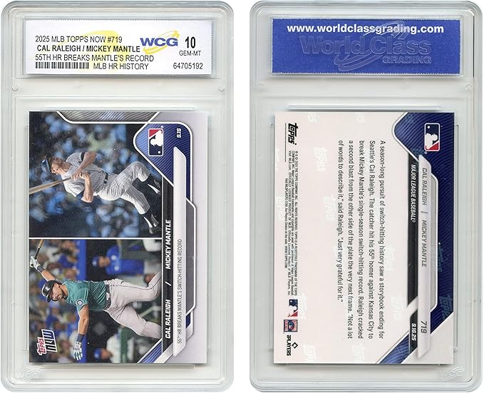 2025 Topps Cal Raleigh Mickey Mantle Cal's 55th HR Breaks Mantle’s All-Time Record #719 Seattle Mariners Catcher - Graded GEM Mint 10