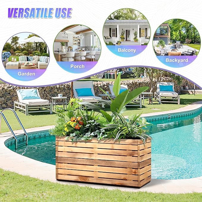 Tall Metal Planter, 15" W×16.3" H Large Rectangular Planter Box for Outdoor or Indoor, All-Weather Durable Plant Box with Drainage Holes & Removable Shelf for Patio, Porch, Garden, Trees, Flowers