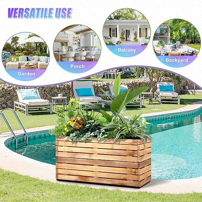 Tall Metal Planter, 15" W×16.3" H Large Rectangular Planter Box for Outdoor or Indoor, All-Weather Durable Plant Box with Drainage Holes & Removable Shelf for Patio, Porch, Garden, Trees, Flowers