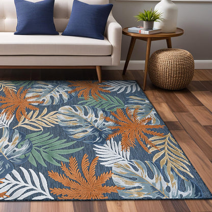 Luul Home Floral Indoor Outdoor Rugs 9x12 Large Area Rug for Living Room, Patio Decor, Kitchen, and Entryway Rug, Washable Stain Resistant Outside Carpet Midnight 9 x 12