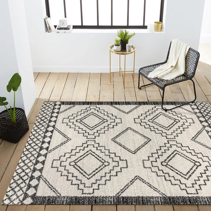 JONATHAN Y Amir Moroccan Beni Souk Cream/Black Indoor Area Rug, 8x10, Bohemian, Scandinavian, Easy-Cleaning for Living Room, Bedroom, Kitchen, Pet Friendly, Non-Shedding (MOH200A-8)