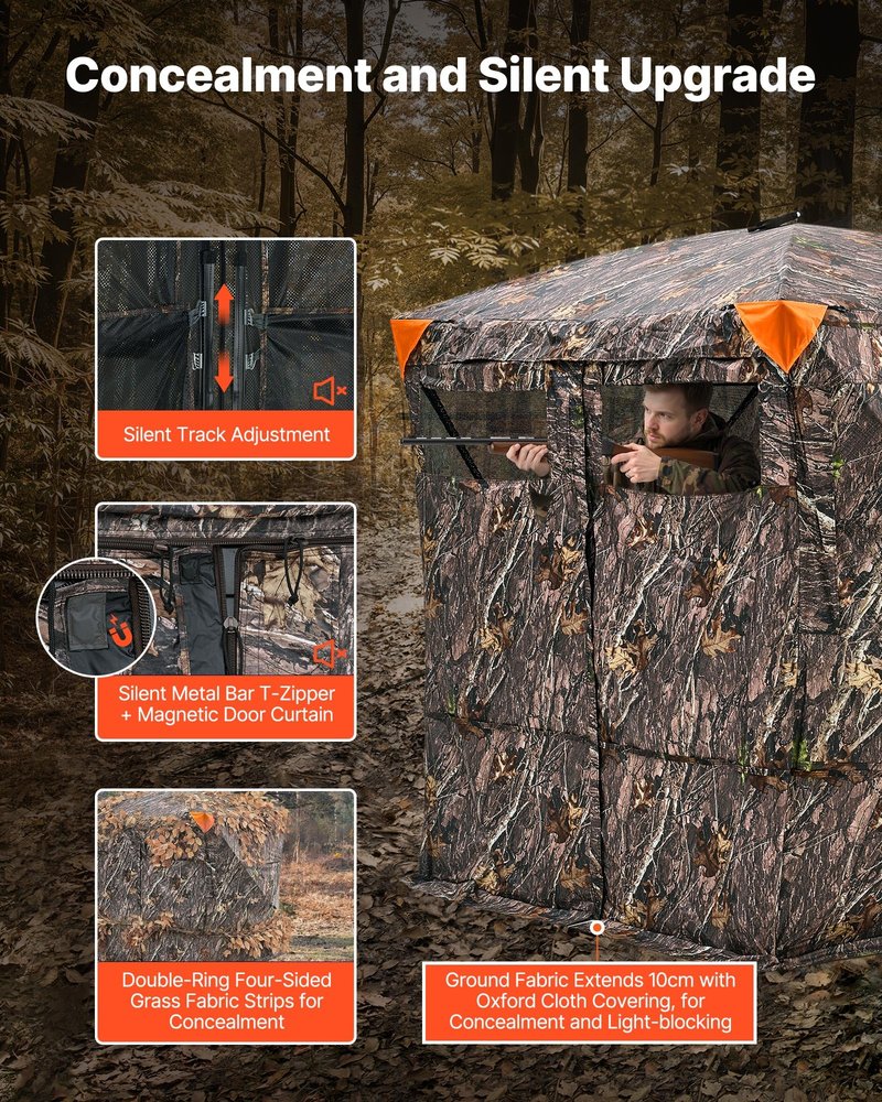 VEVOR Hunting Blind, 4-5 Person See Through Ground Blinds with Carrying Bag, 270 Degree Portable Camouflage Tent, Durable Concealed Shelter with Silent Magnetic Door and Window, for Turkey and Deer