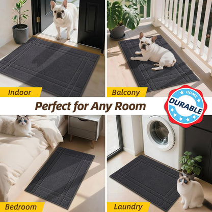 JSEI Entryway Rugs Doormat 20"x32", Non-Slip Dirt Trapper Door Mats Indoor, Washable Absorbent and Stain Resist Welcome Floor Mat for Front Door, Dog Door Mat, Dirty Wet Shoes & Paws, Dark Grey