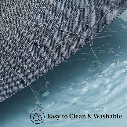 Leetaltree Denim Blue Placemats Set of 4 - Heat Resistant Non-Slip Place mats for Dining Table, Washable Durable PVC Vinyl Woven Table Mats（Denim Blue, 4）