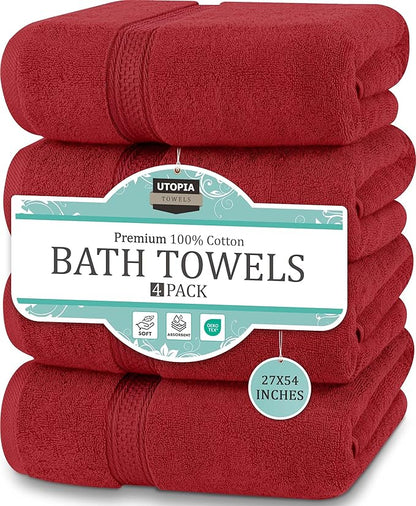 Utopia Towels 4 Pack Premium Bath Towels Set, 27 by 54 Inches, 100% Ring Spun