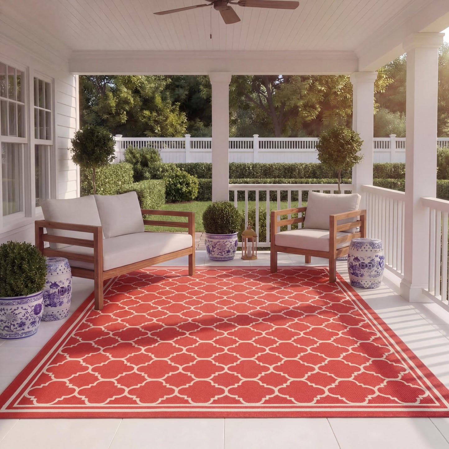 SAFAVIEH Washable Rug Outdoor Courtyard Collection - 9' x 12', Red & Bone, Non-Shedding & Easy Cleaning, Ideal for Patio, Backyard, Mudroom (CY6918-248)