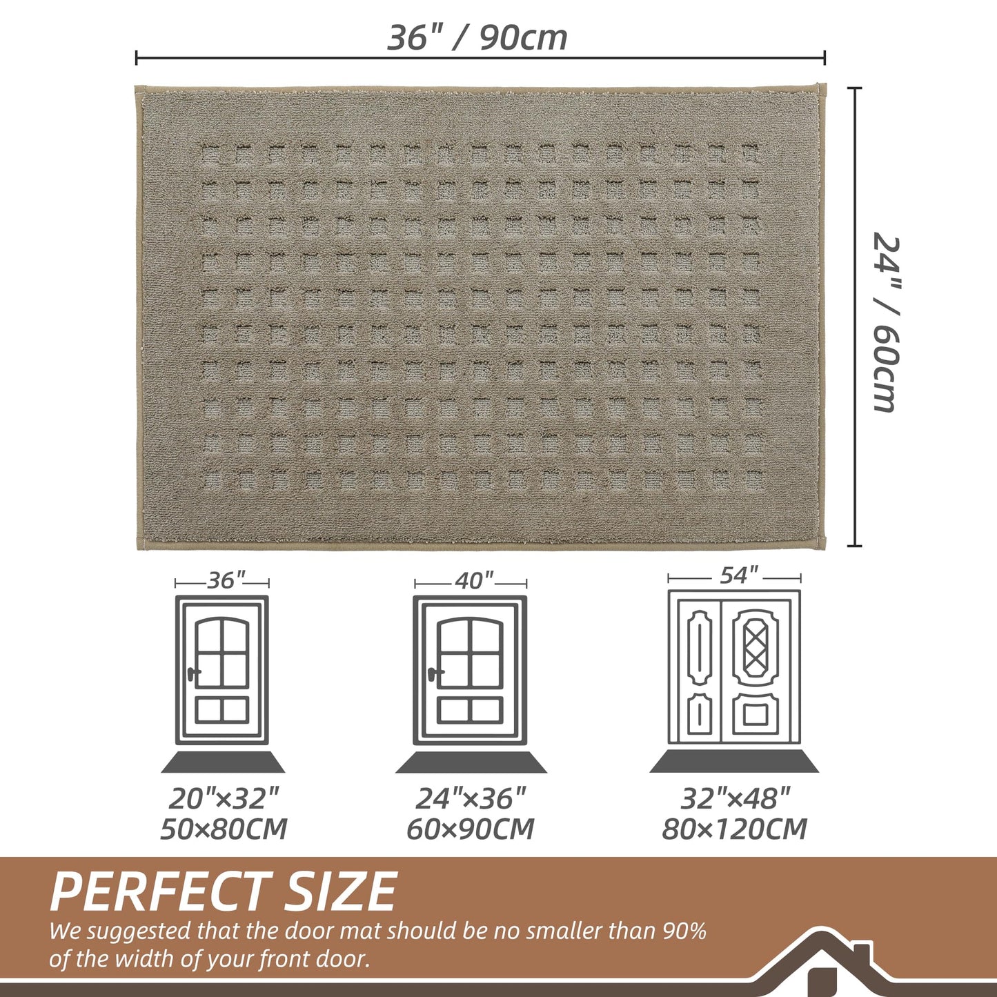 BEQHAUSE Dirt Trapper Door Mats 24"x36", Non-Slip Waffle Doormat Indoor Entrance Low-Profile, Dirt Resist and Absorbent Entryway Rugs Washable Inside Welcome Floor Mat for Front Back Door, Beige