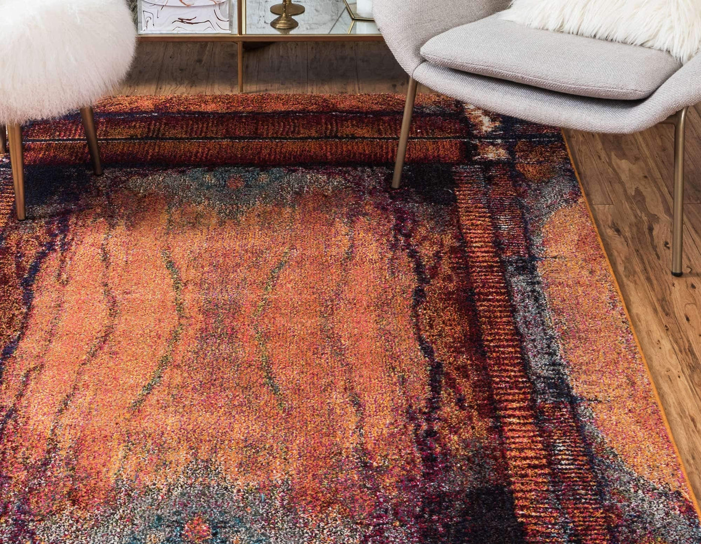Unique Loom Estrella Collection Rustic, Distressed, Modern, Abstract Area Rug (3' 3 x 5' 3 Rectangular, Orange/Black)