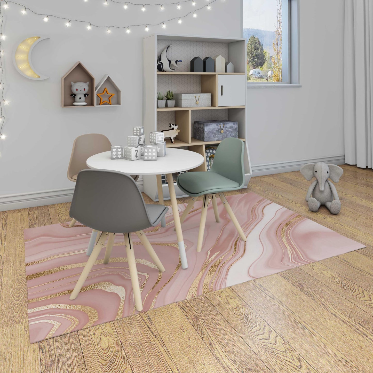 Ansouyi Non-Slip 5x7 ft Area Rugs, Washable Rug Carpet for Living Room, Pink with Gold Abstract Liquid Marble Home Decor Rugs for Game Room Classroom Bedroom Dining Kindergarten Room
