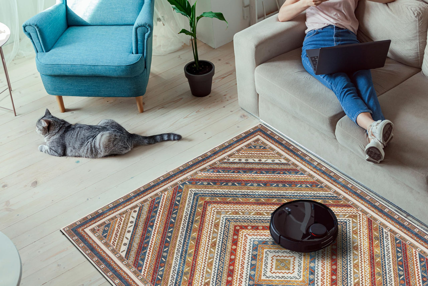 Keen Home Design 48"x72" Rug - Machine Washable Area Rug with Non-Slip Backing, Ideal for Living Room, Dining Room, Bedroom - Vintage, Easy Clean, Durable, Low Pile Rug - (4' x 6')