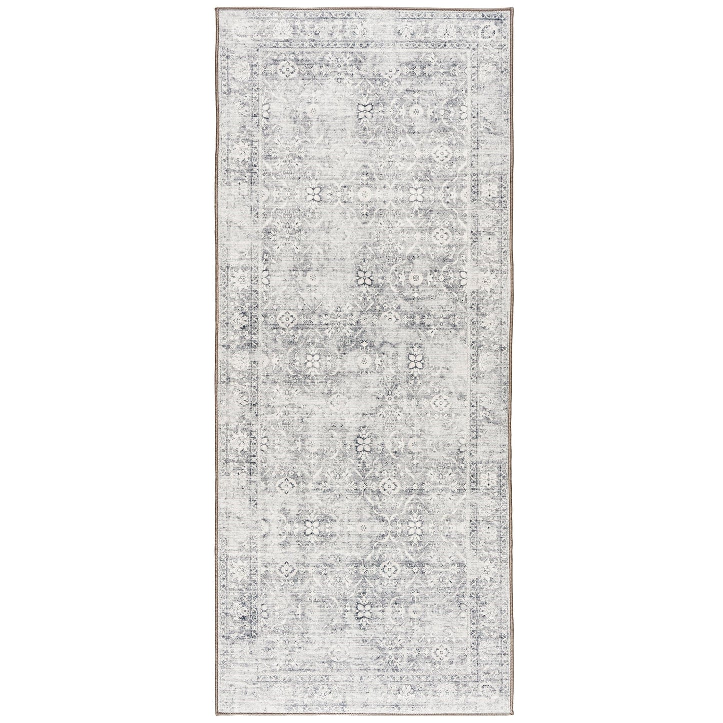 ReaLife Rugs Machine Washable Area Rug Runner - Living Room Bedroom Bathroom Kitchen Entryway Office - Padded Low Pile Stain Resistant Premium - Boho Farmhouse Vintage - Noor - Silver Ivory 2'6" x 6'