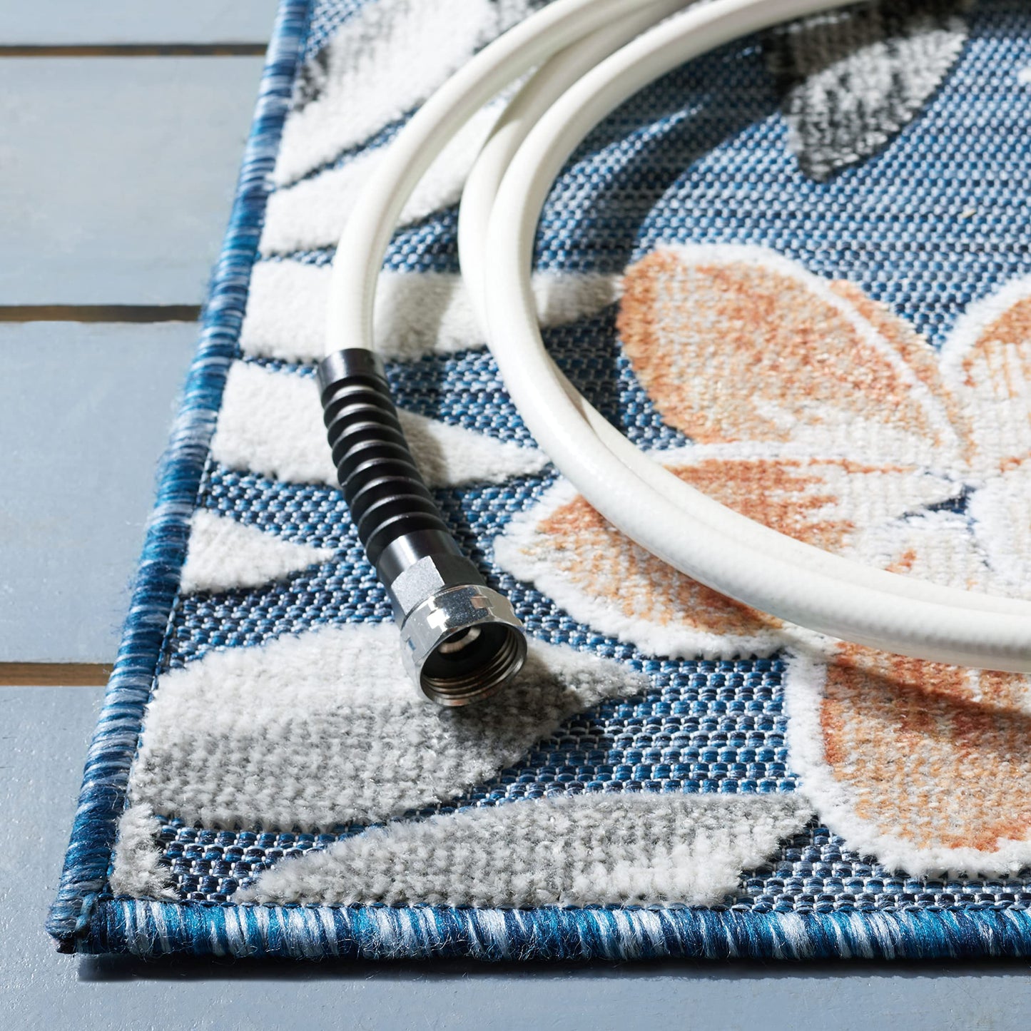 SAFAVIEH Washable Rug Outdoor Cabana Collection - 8' x 10', Blue & Grey, Non-Shedding & Easy to Clean, Ideal for Patio, Backyard, Mudroom (CBN405M)