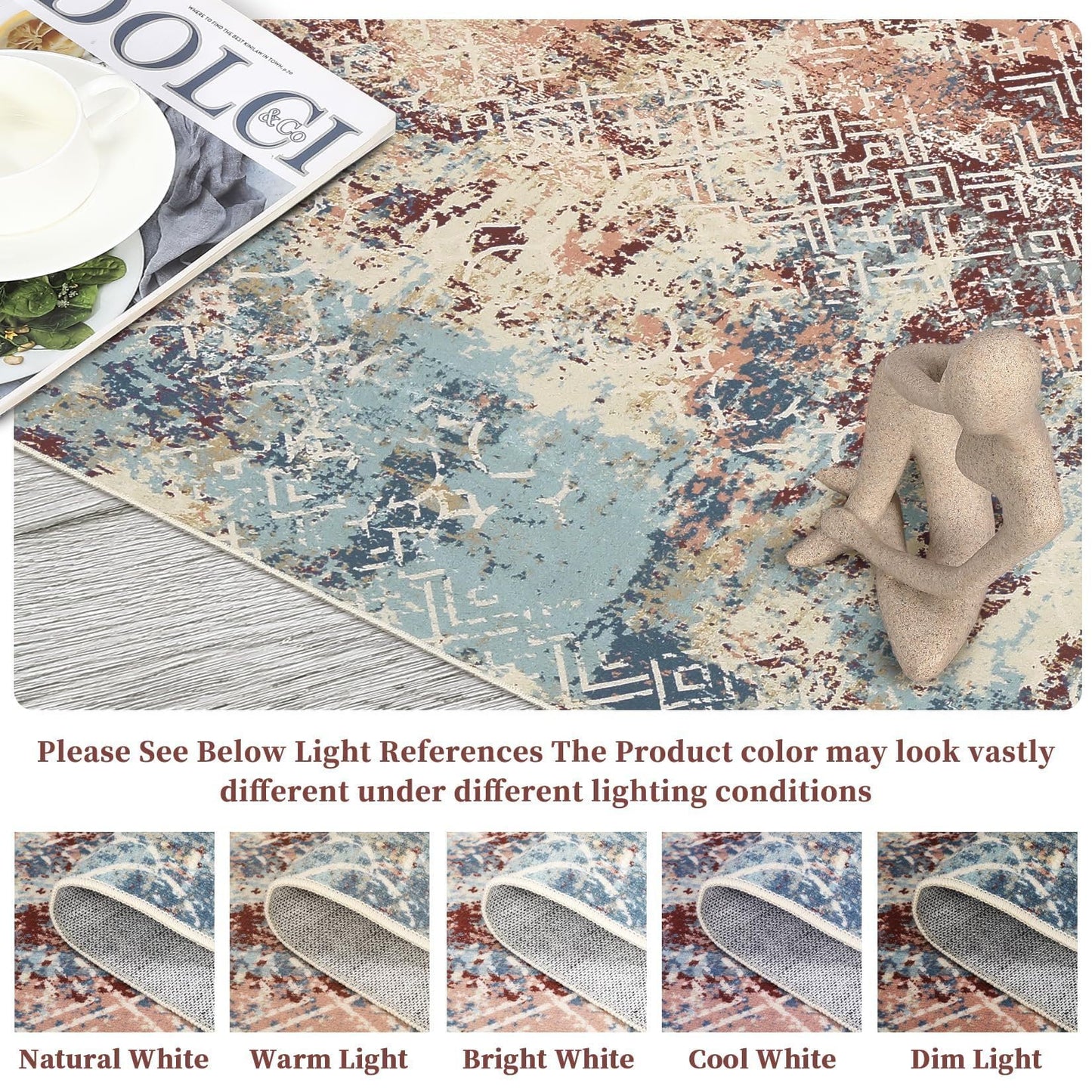 Mid Century Modern Abstract Geometric Irregular Shaped Rug for Living Room Bedroom Playroom Odd Shaped Rugs 2x3 Faux Wool Carpet Boho Diningroom Home Office Indoor Throw Carpet Navy Blue Green Beige