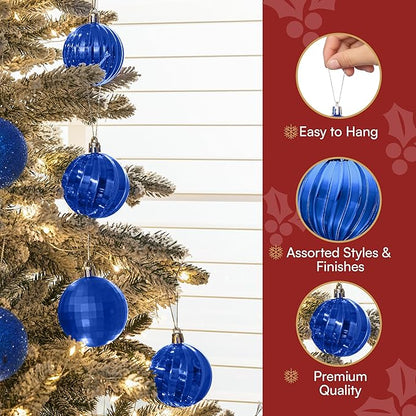 JOIEDOMI 24 Pcs Blue Christmas Balls Ornaments Set, 2.36" Shatterproof Xmas Tree Ornaments, Christmas Hanging Ornaments Decorations for Tree Wreath Garland Holiday Wedding Indoor Party Decor