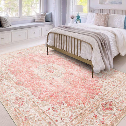 Castage 5x7 Area Rugs Washable,Pink Rug for Living Room Bedroom Kitchen,Large Boho Vintage Bohemian Distressed Carpet Non Slip,Blush