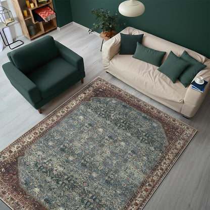 Keen Home Design 5x7 Rug - Machine Washable Area Rug with Non-Slip Backing, Ideal for Living Room, Dining Room, Bedroom - Vintage, Easy Clean, Durable, Low Pile Rug - (5' x 7')