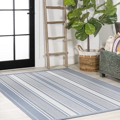 JONATHAN Y Double Stripe Indoor Outdoor Area Rug 8X10 Blue/Light Gray, Haynes Modern for Backyard, Patio, Porch, Easy-Cleaning, High Traffic, Pet-Friendly, Non-Shedding (SMB202E-8)