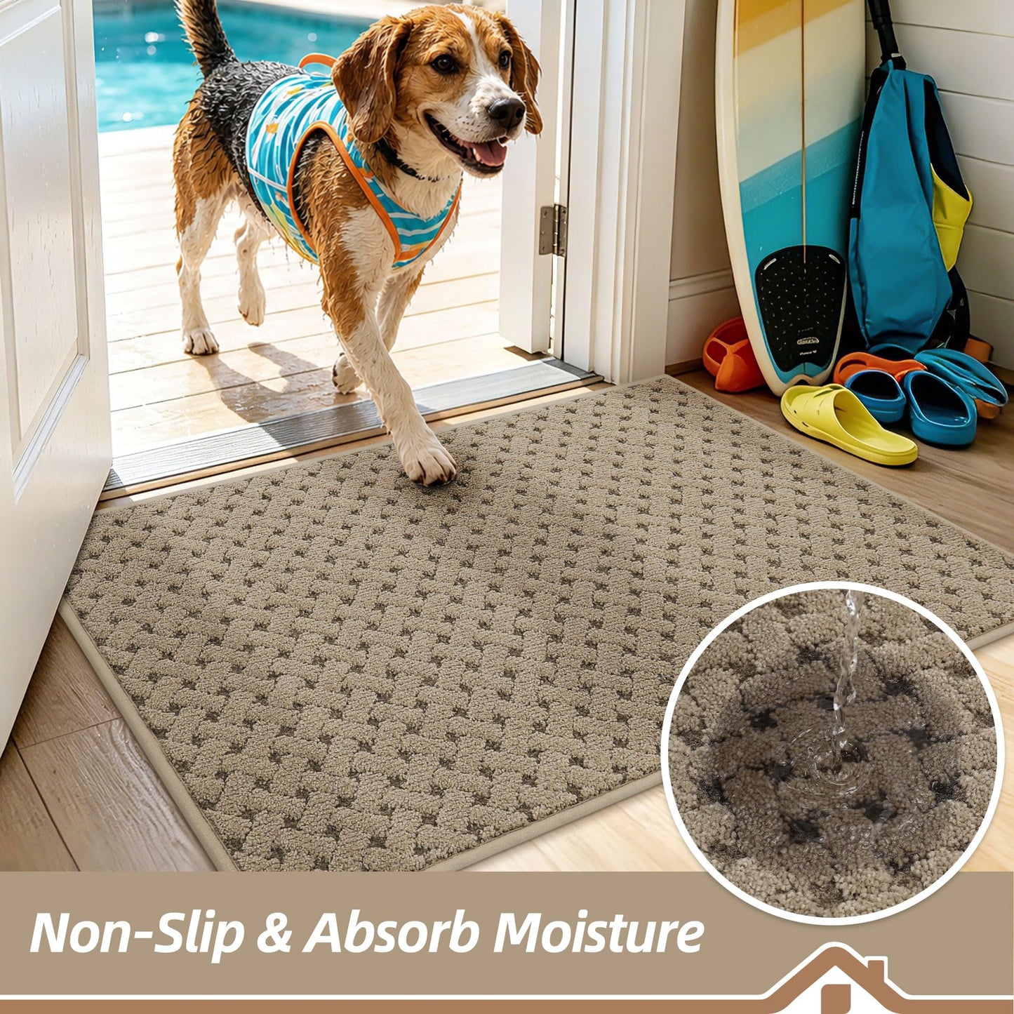 BEQHAUSE Dirt Trapper Door Mat Non-Slip Entryway Rugs Stain Resistant Absorbent Dog Doormats Woven-Look Washable Welcome Floor Doormat for Front Back Door, Dirty Wet Shoes & Paws, 36" x 60", Beige