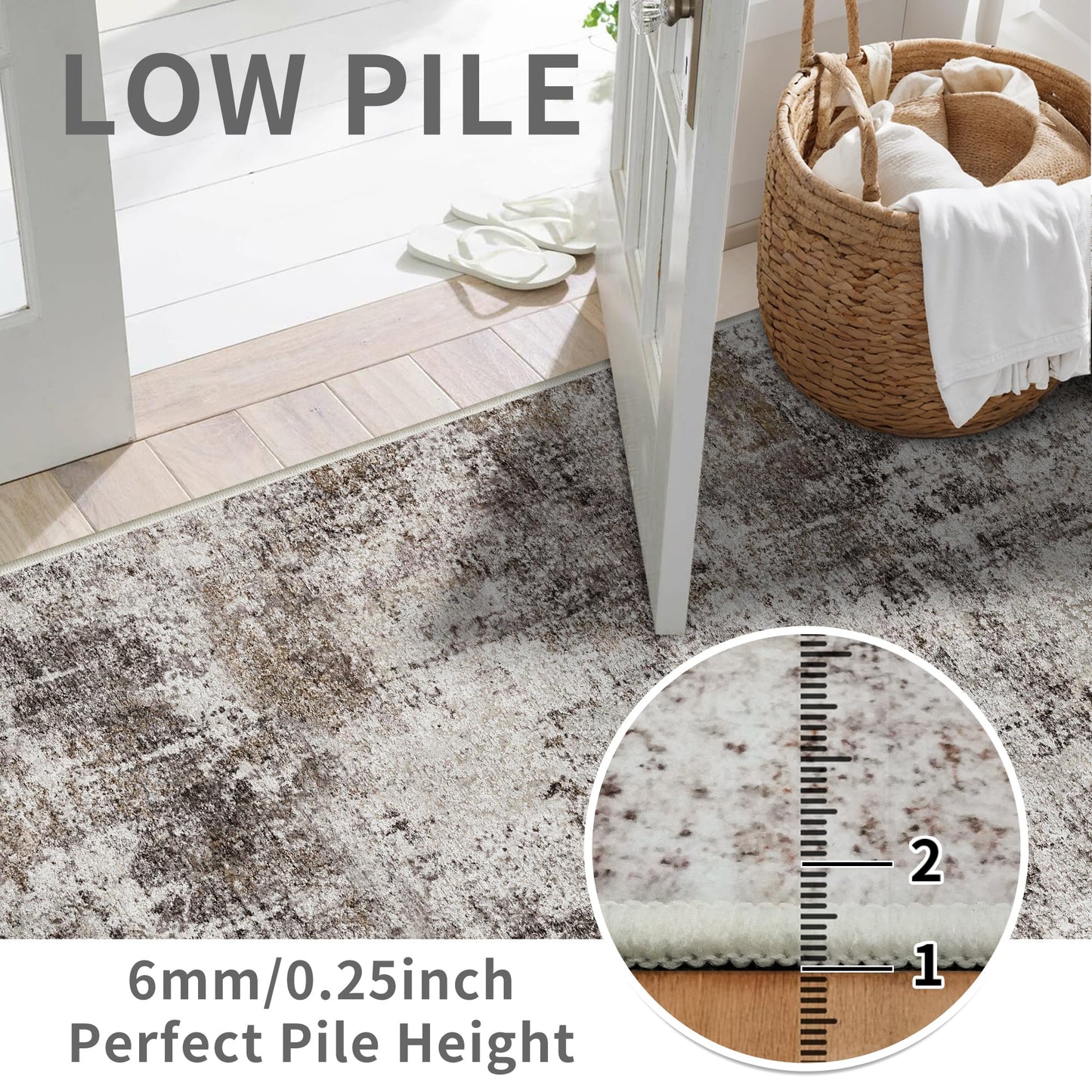 2x5 Washable Runner Rug for Hallway: Non Slip Entryway Runners Rugs Easy-to-Clean - Soft Living Room Bedroom Carpet - Thin Low Pile Floor Mat - Pinkish Beige Brown