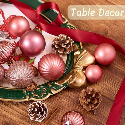50ct Christmas Balls Ornaments for Xmas Tree, Pink Shatterproof Christmas Tree Decorations Hanging Ball for Holiday Party Decor(1.57"-2.36")