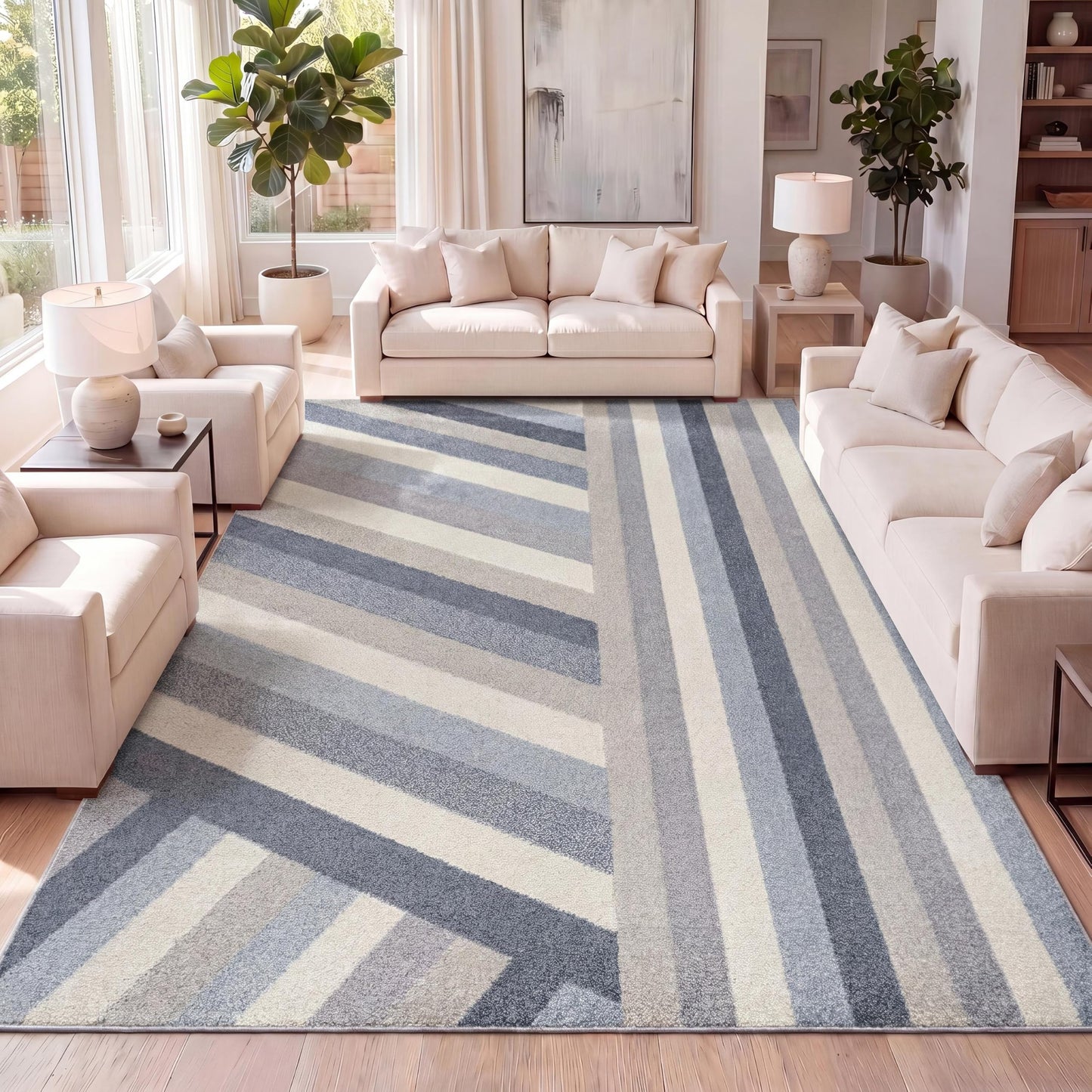 JONATHAN Y Retro Rainbow Stripe Indoor Area Rug 5x8, Blue/Cream/Gray, Contemporary, Casual, Coastal, Easy-Cleaning for Living Room, Bedroom, Kitchen, Pet Friendly, Non-Shedding (DZC102B-5)