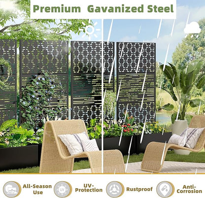 Casaphoria Metal Raised Garden Bed with Trellis and Wheels, 72"x47"x16" Planter Box for Climbing Plants, Vegetables & Vines, Features Drainage Holes and Privacy Screen, Black(Parallel&Louvered)