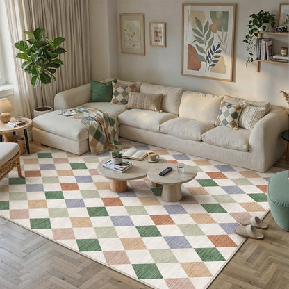 WondRg 8x10 Checkered Washable Area Rug for Living Room Bedroom Colorful Soft Modern Non Slip Large Throw Rug Lightweight Low Pile Neutral Carpet Dining Room Office Classroom Nursery Playroom