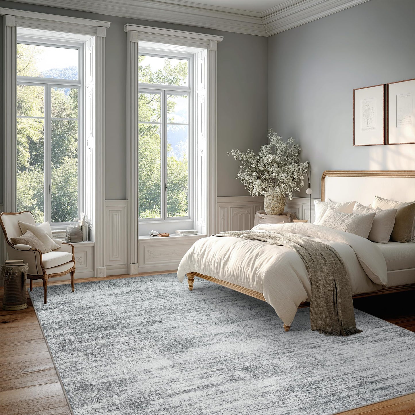 BILEEHOME Gray Extra Large Rugs for Living Room Minimalist Aesthetic Abstract 9x12 Area Rug for Office Playroom Light Grey Low Pile Floor Covering Carpet with Non Slip Washable