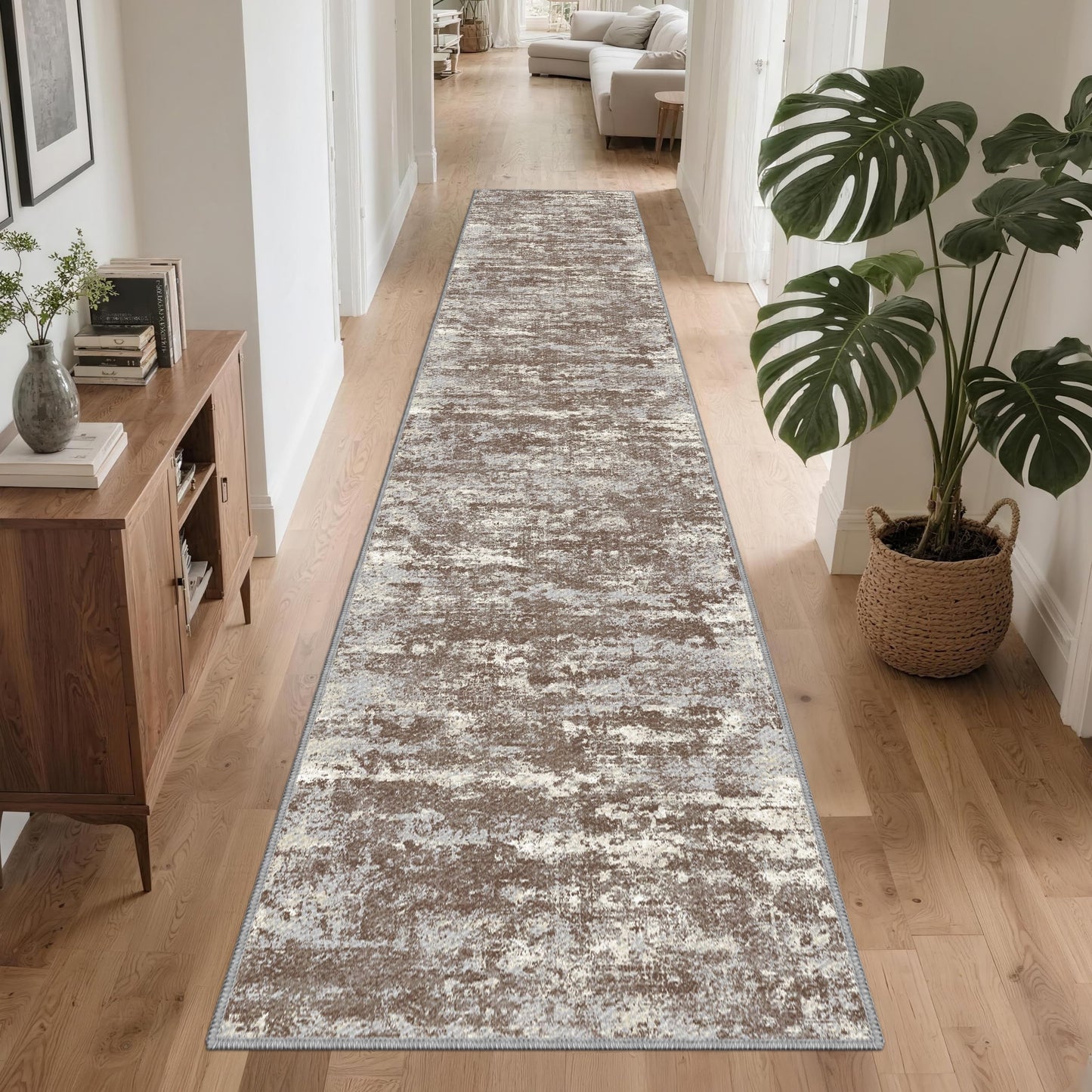 TTelephant Runners for Hallways Ultra Non-Slip 2x10 Long Runner Rugs Washable Abstract Tear and Stain Resistance No Pile Lightweight Modern Rug Runners for Entryway, Kitchen, Walkway, Entrance, Brown